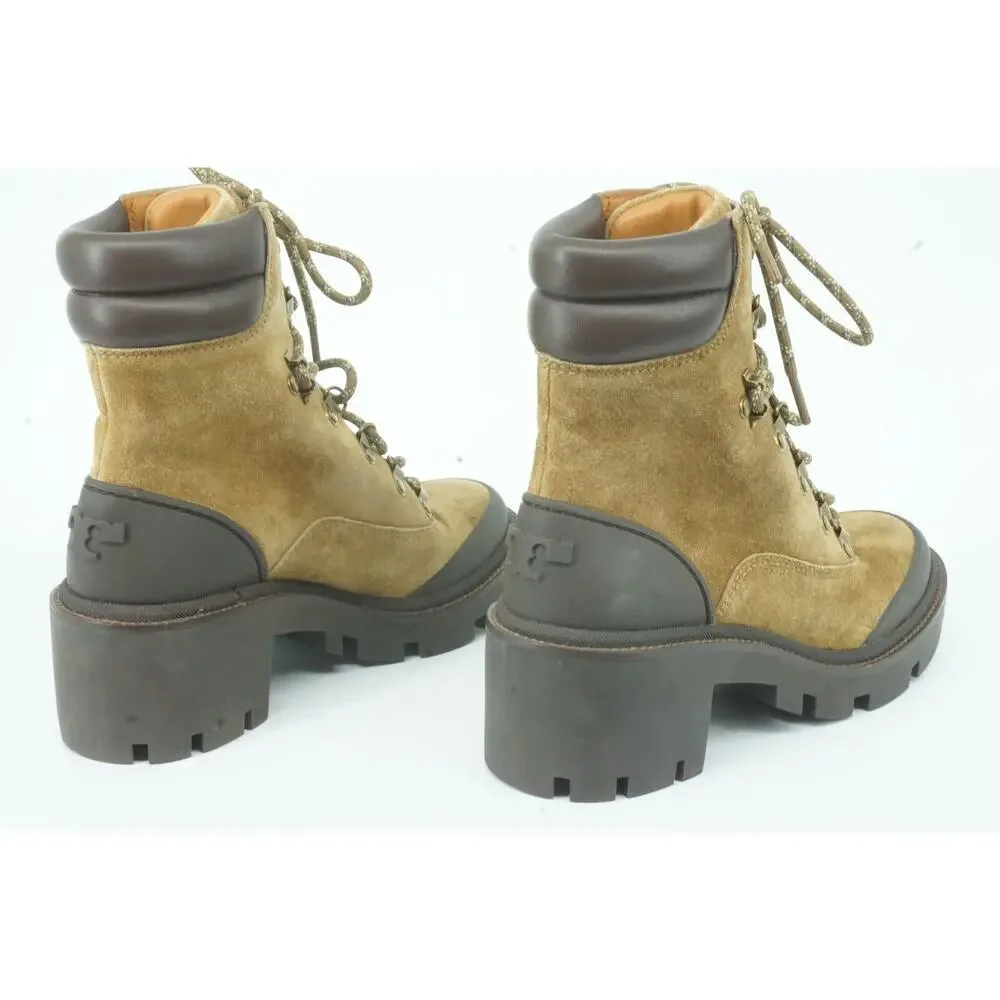 Tory Burch Suede Hiker High Heel Ankle Boots Size 7 Lug Logo $440 Lace Up